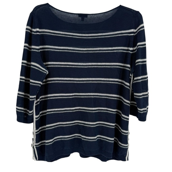 Talbots Women’s Sweater Linen Size 1X Blue Stripe Pullover Long Sleeve Tunic - Picture 2 of 11